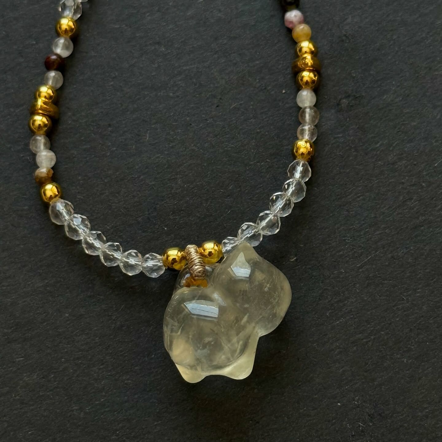 [原石] 檸檬黃水晶貓咪 水晶項鍊