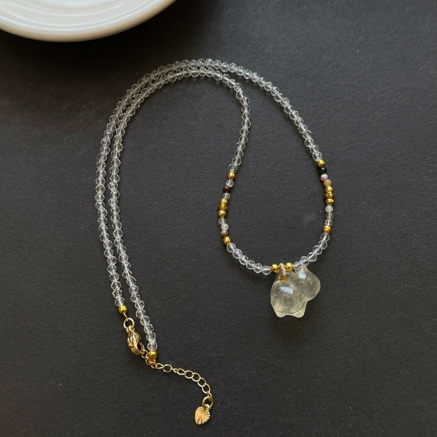 [原石] 檸檬黃水晶貓咪 水晶項鍊