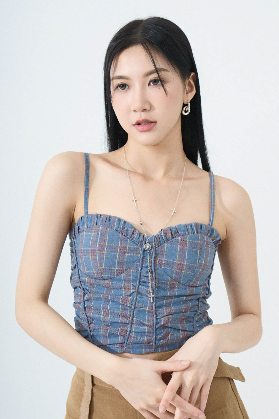 格紋棉麻bra top（*現貨款式）