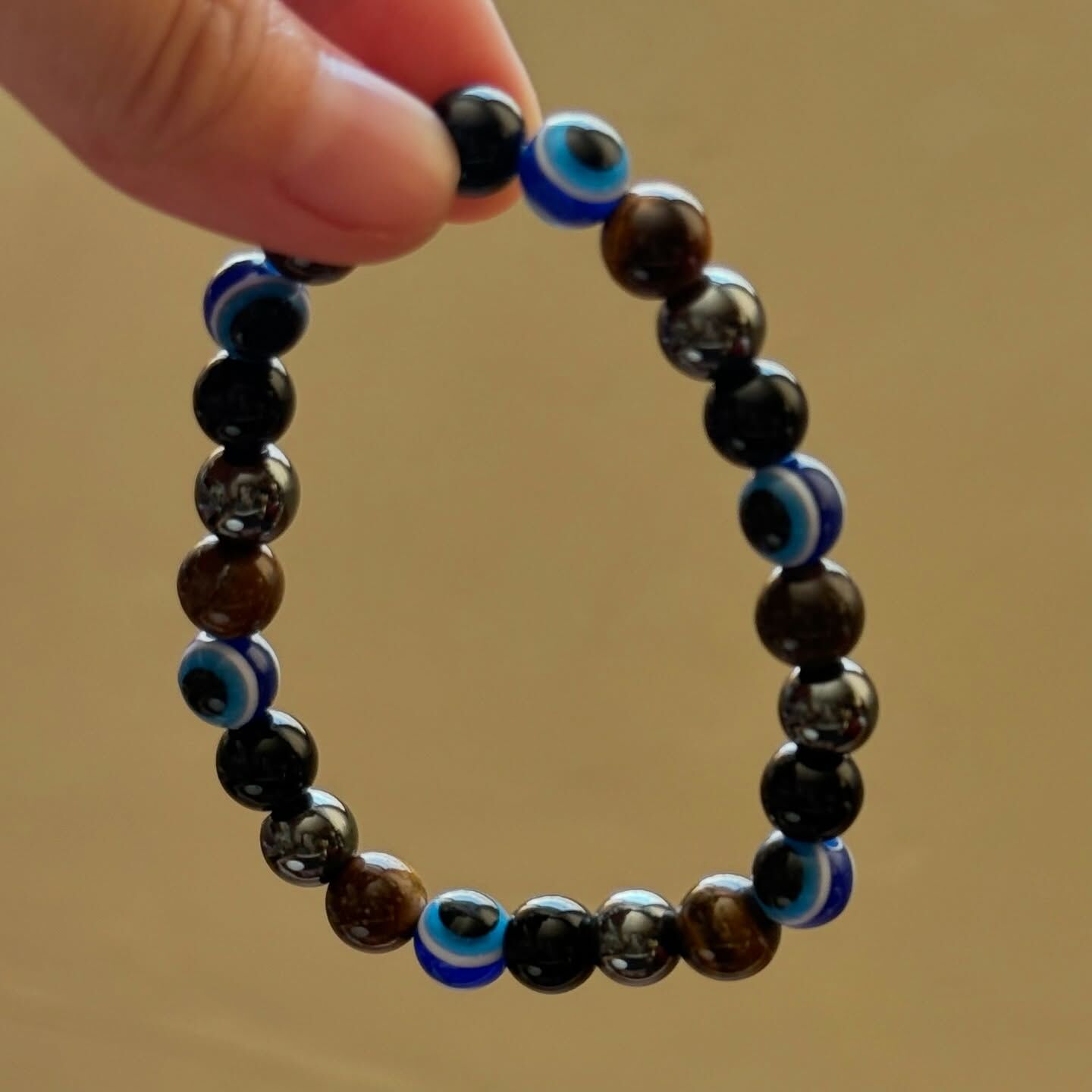 [原石] 土耳其惡魔之眼+虎眼石+赤鐵礦 水晶手串 保護磁場、避負能量