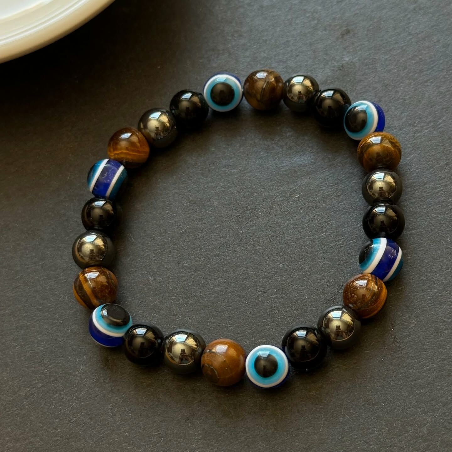 [原石] 土耳其惡魔之眼+虎眼石+赤鐵礦 水晶手串 保護磁場、避負能量