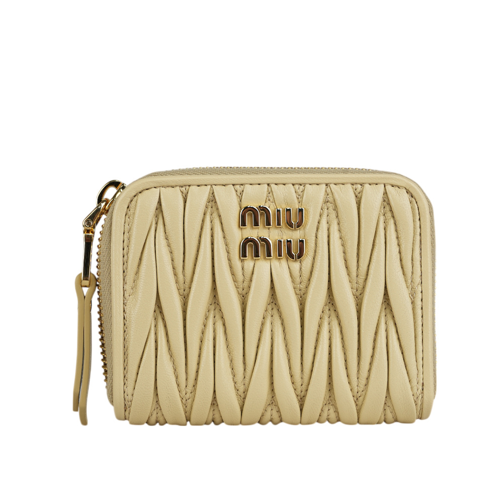 【MIU MIU】金字納帕皮革ㄇ形拉鍊零錢包/卡夾包(淺米色) 5MM268 AFPP F0K57