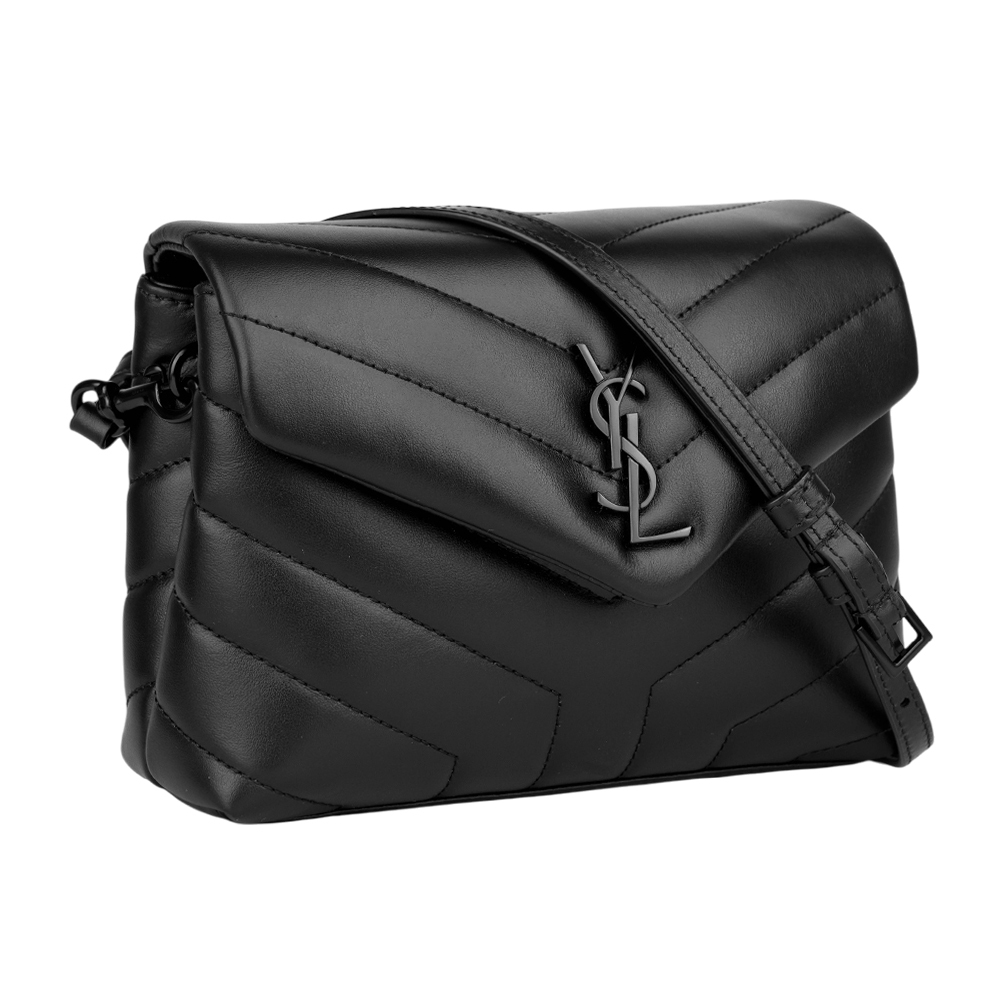 【YSL/Saint Laurent Paris】Monogram Lou Lou 黑釦V紋小牛皮斜背包(MINI)(黑色) 678401 DV708 1000
