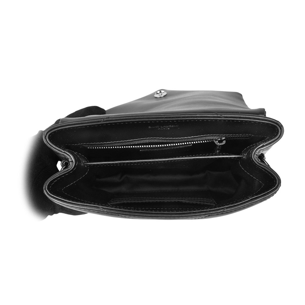 【YSL/Saint Laurent Paris】Monogram Lou Lou 黑釦V紋小牛皮斜背包(MINI)(黑色) 678401 DV708 1000