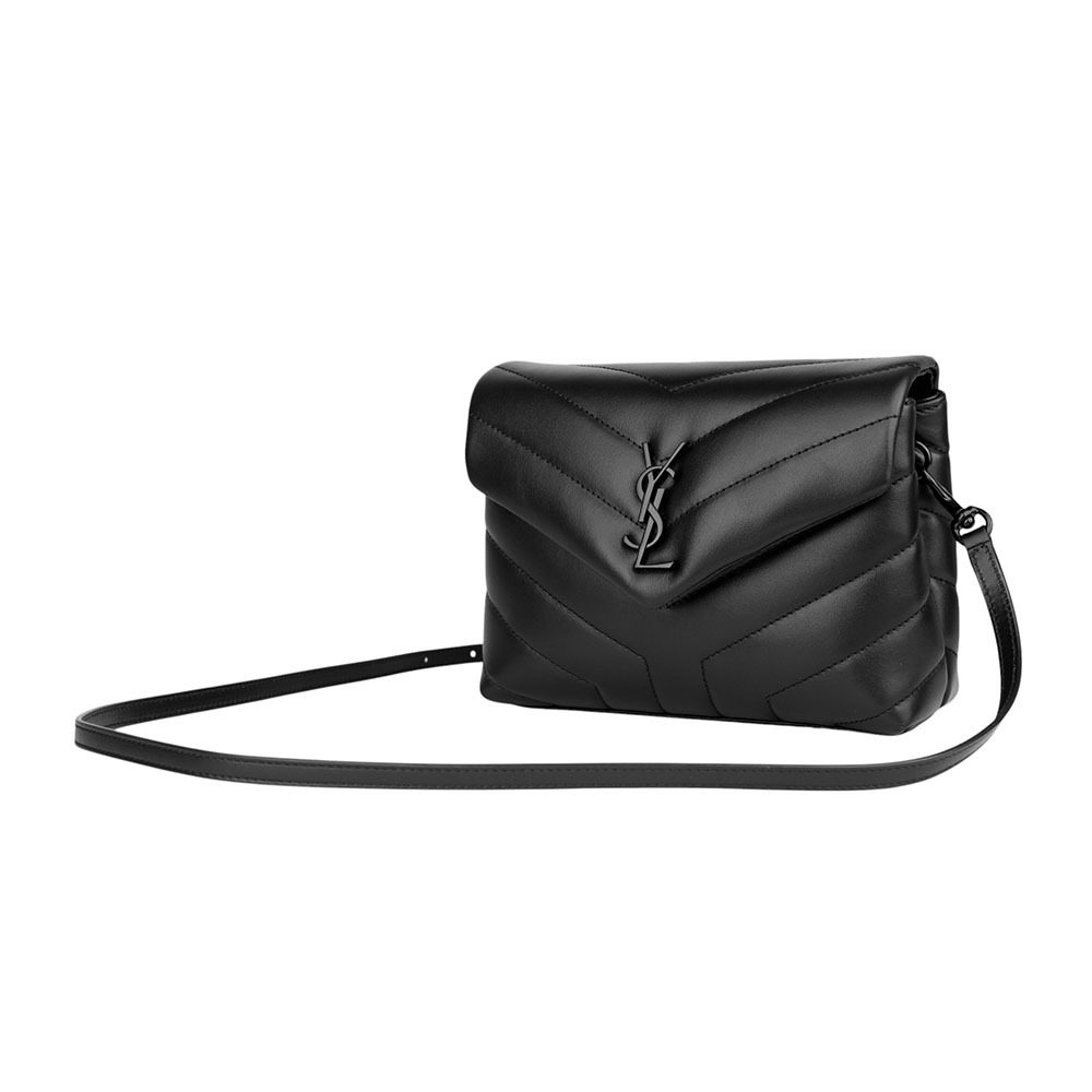 【YSL/Saint Laurent Paris】Monogram Lou Lou 黑釦V紋小牛皮斜背包(MINI)(黑色) 678401 DV708 1000