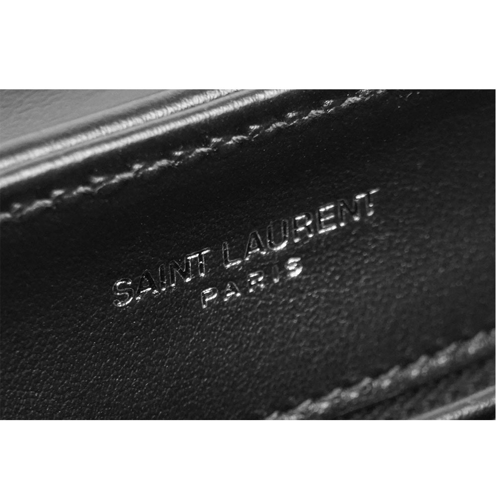 【YSL/Saint Laurent Paris】Monogram Lou Lou 黑釦V紋小牛皮斜背包(MINI)(黑色) 678401 DV708 1000