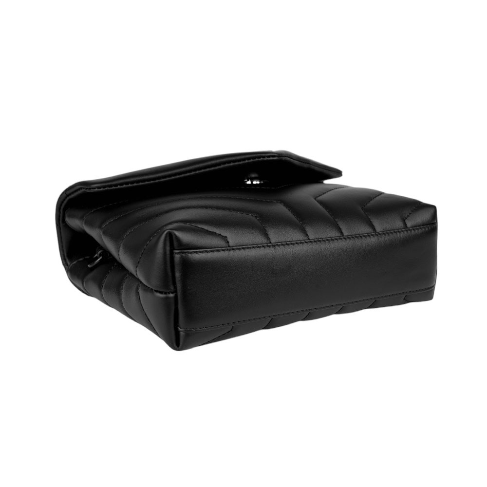 【YSL/Saint Laurent Paris】Monogram Lou Lou 黑釦V紋小牛皮斜背包(MINI)(黑色) 678401 DV708 1000