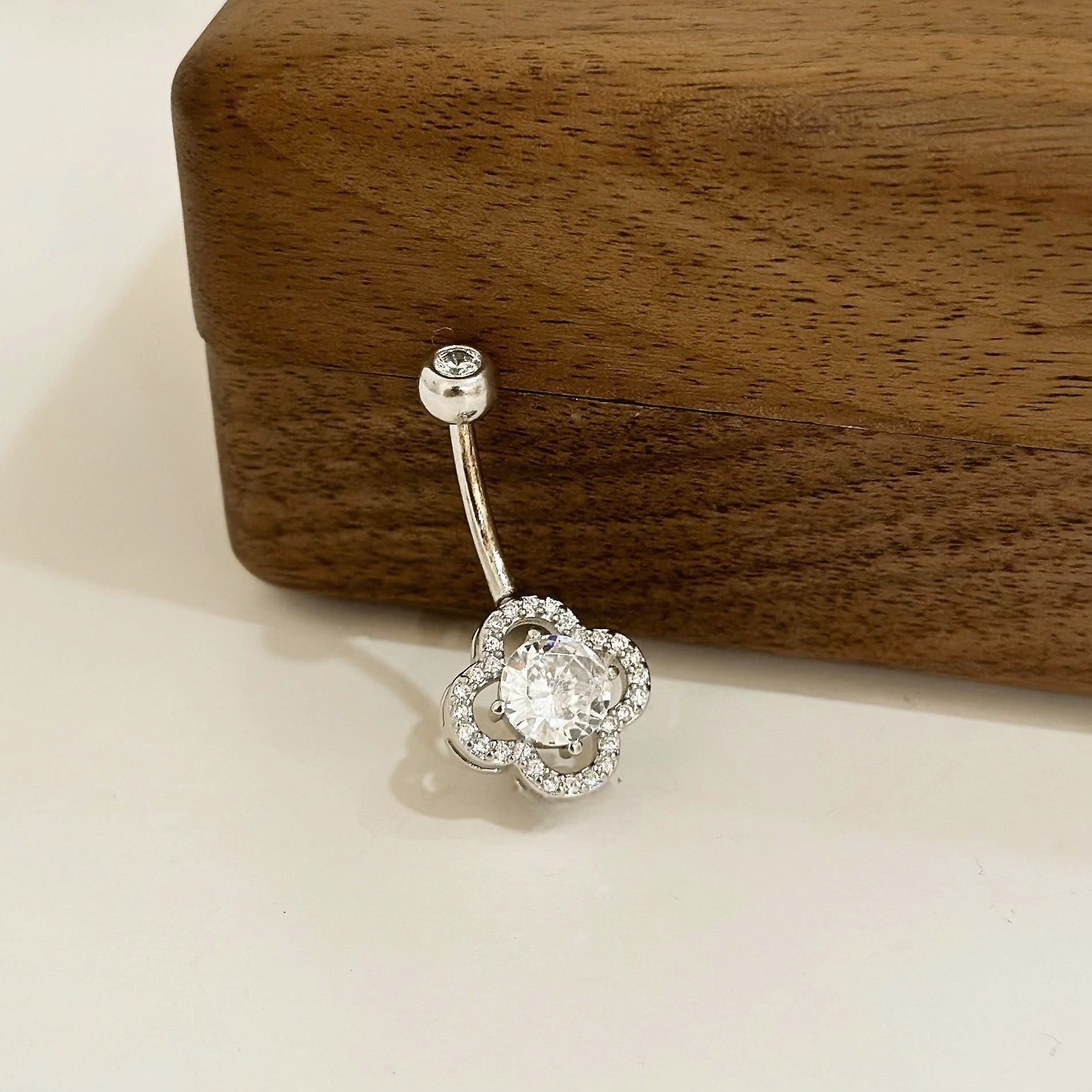 【純銀】滿鑽四葉草肚環