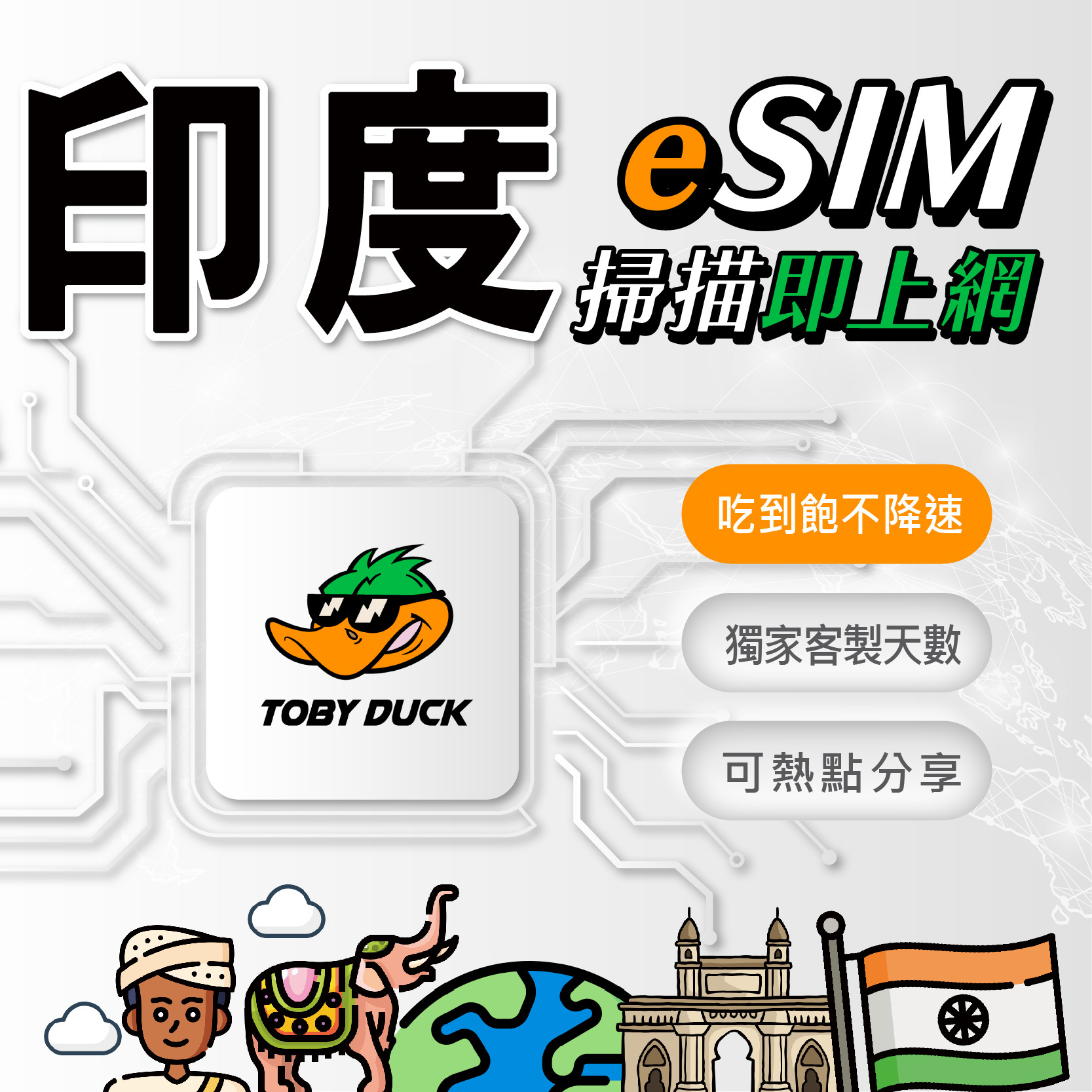【鴨哥印度eSIM】印度eSIM卡 Bharti Airtel eSIM 新德里 孟買 印度上網 印度網卡 無限吃到飽