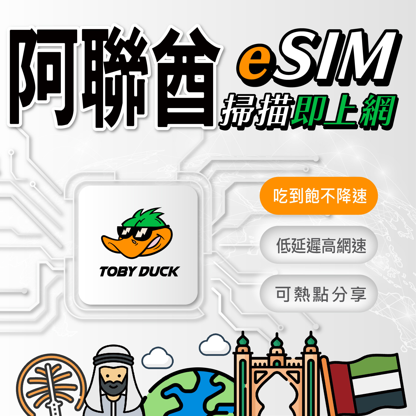 【鴨哥阿聯酋eSIM】阿聯酋eSIM卡 DU 杜拜 沙迦 阿布達比 阿拉伯聯合大公國 eSIM
