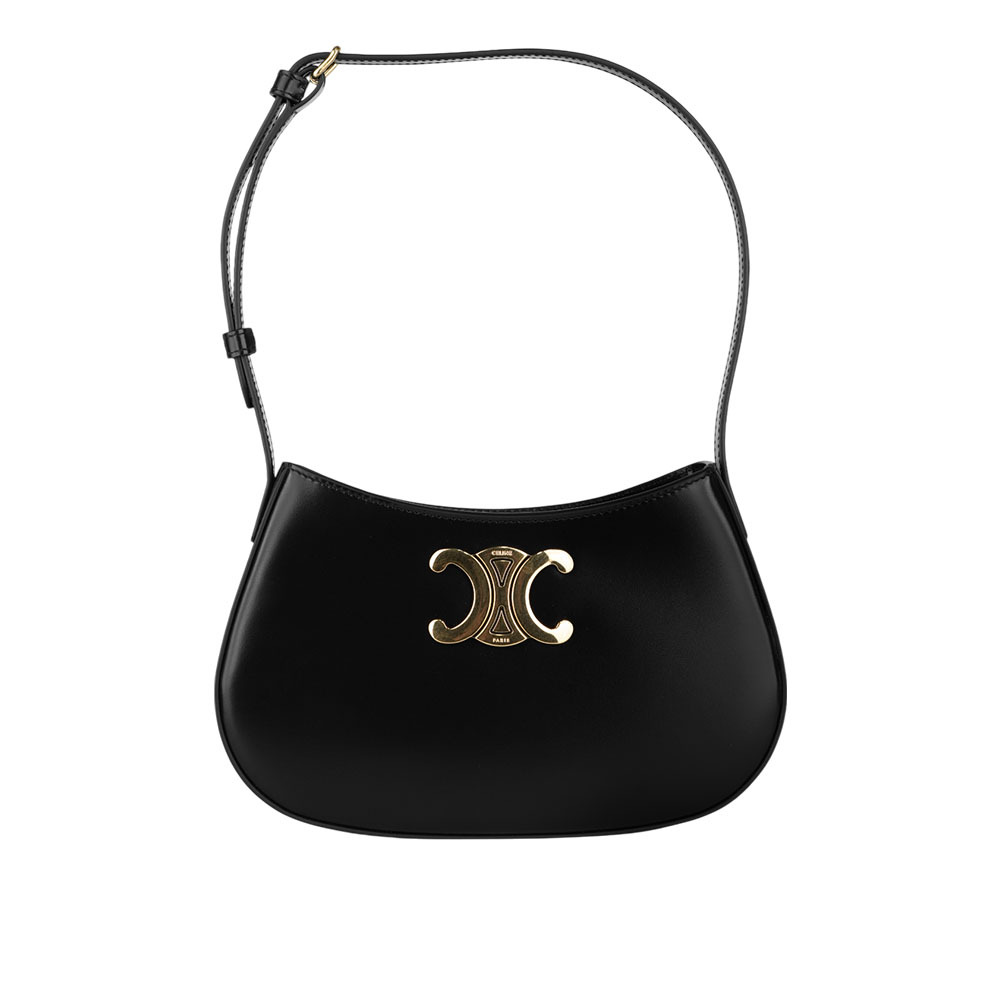 【CELINE】TILLY 凱旋標誌亮面小牛皮彎月包/肩背包(黑色) 115703BF4.38NO