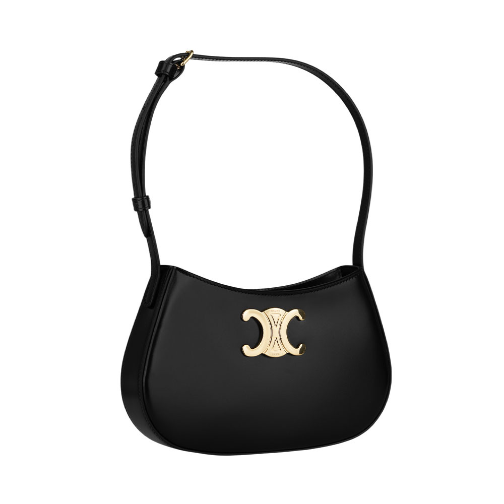 【CELINE】TILLY 凱旋標誌亮面小牛皮彎月包/肩背包(黑色) 115703BF4.38NO