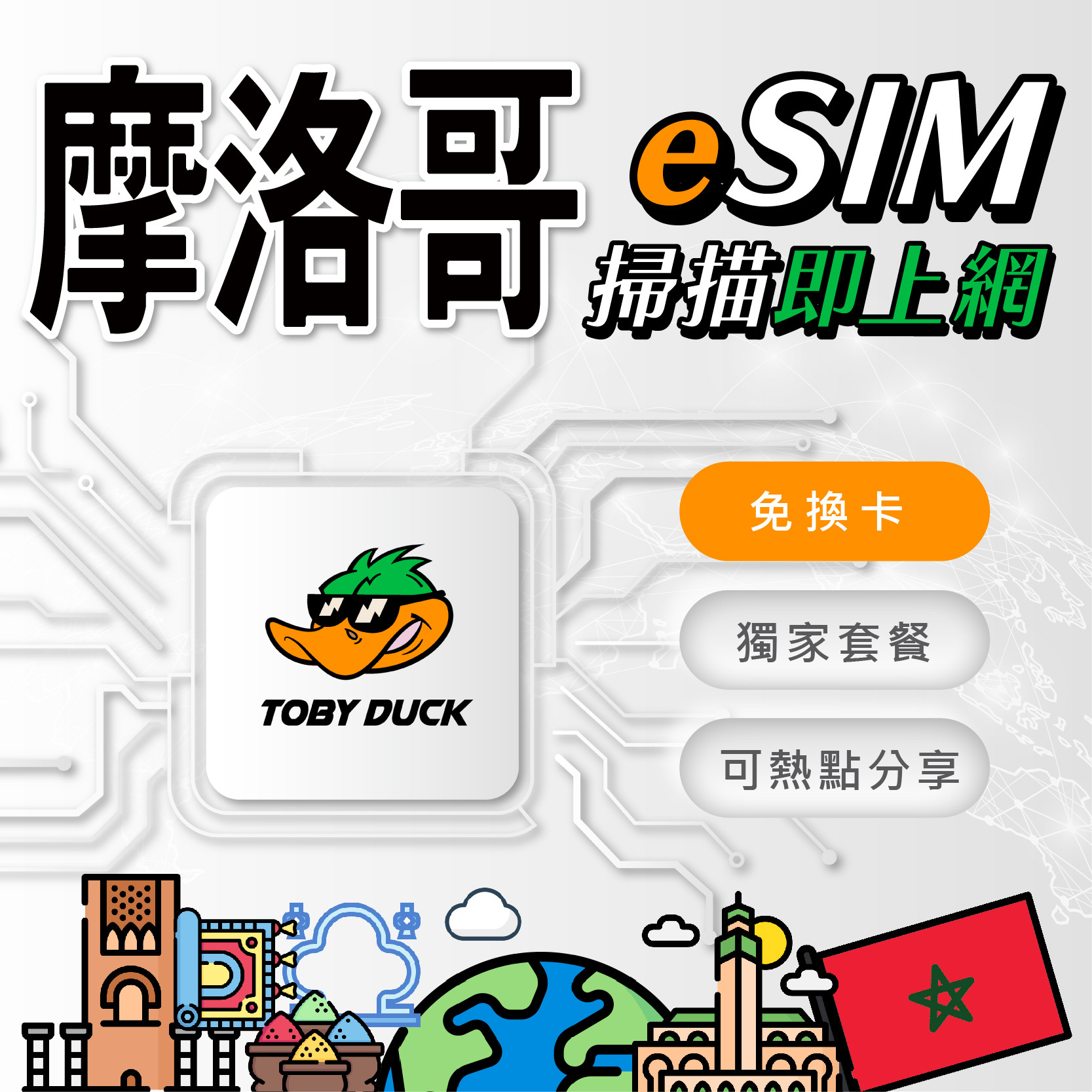 【鴨哥摩洛哥eSIM】摩洛哥eSIM卡 馬拉喀什 菲斯古城 巴迪宮 馬若雷勒花園 賈邁勒夫納市集 免換卡