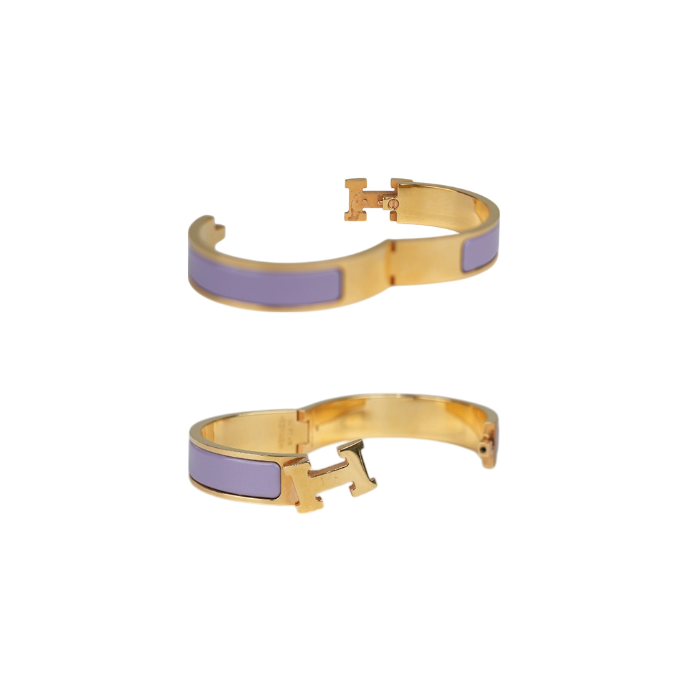 【HERMES】 Clic H 金釦琺瑯材質細版手環PM(紫色)H700001F