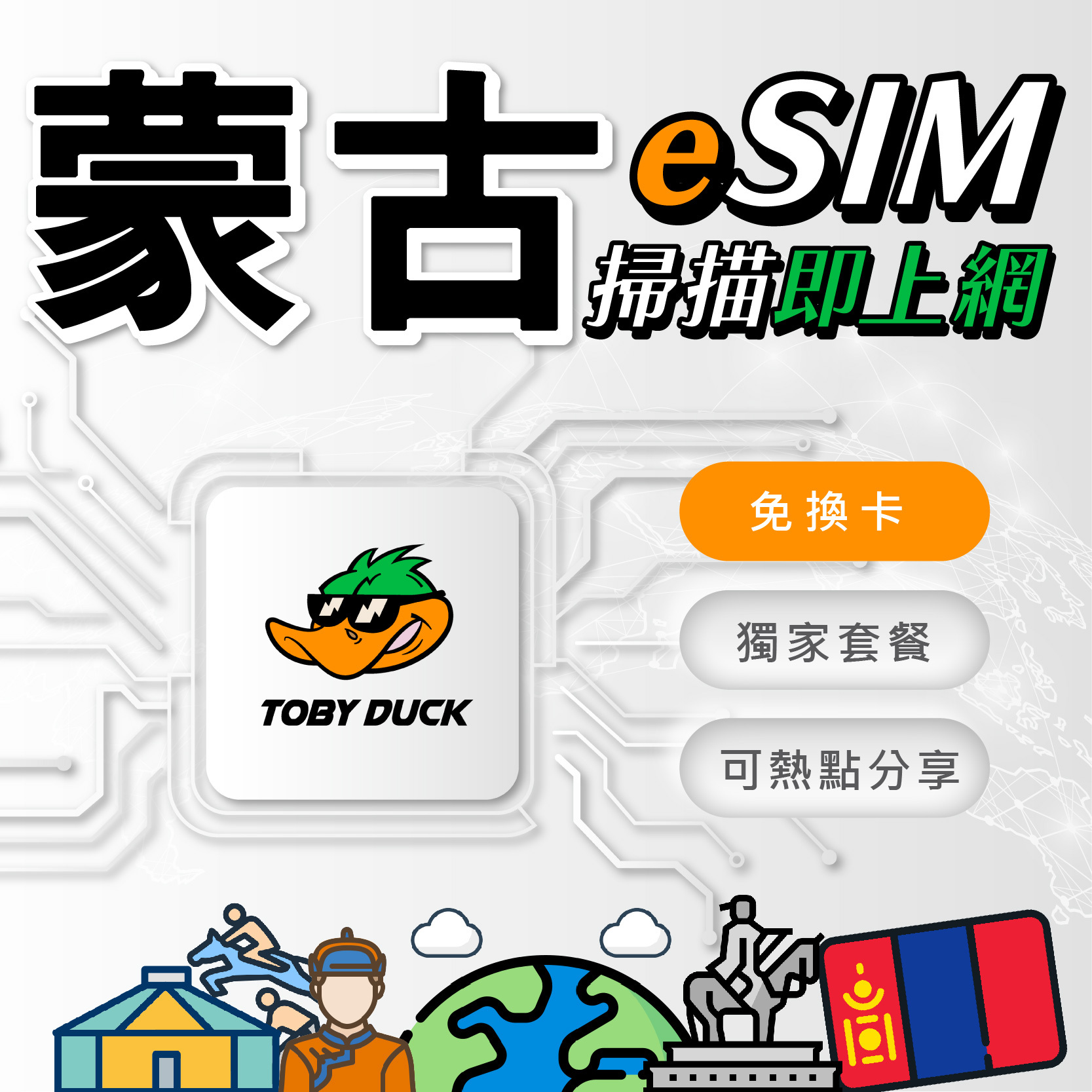 【鴨哥蒙古eSIM】蒙古eSIM 外蒙古eSIM 烏蘭巴托 甘丹寺 Unitel 蒙古上網卡 免換卡