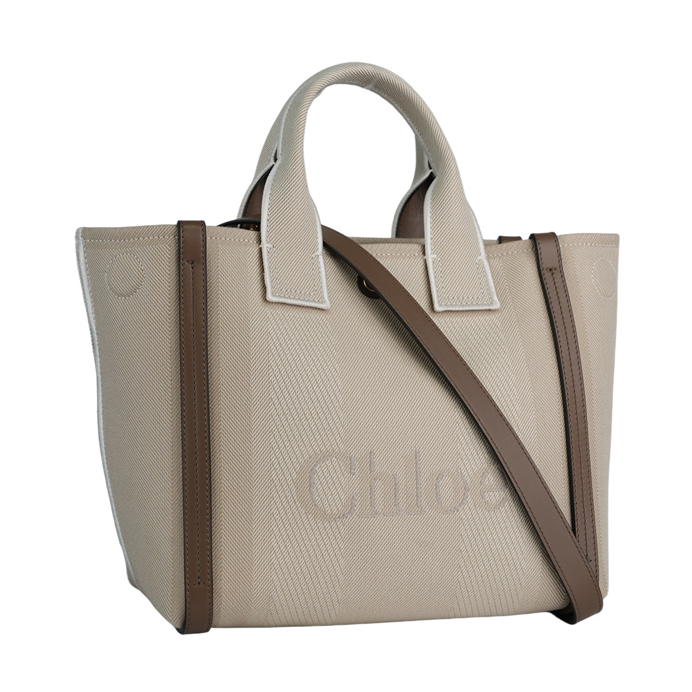 【Chloé】Carry 刺繡標誌帆布小款手提/斜背二用托特包