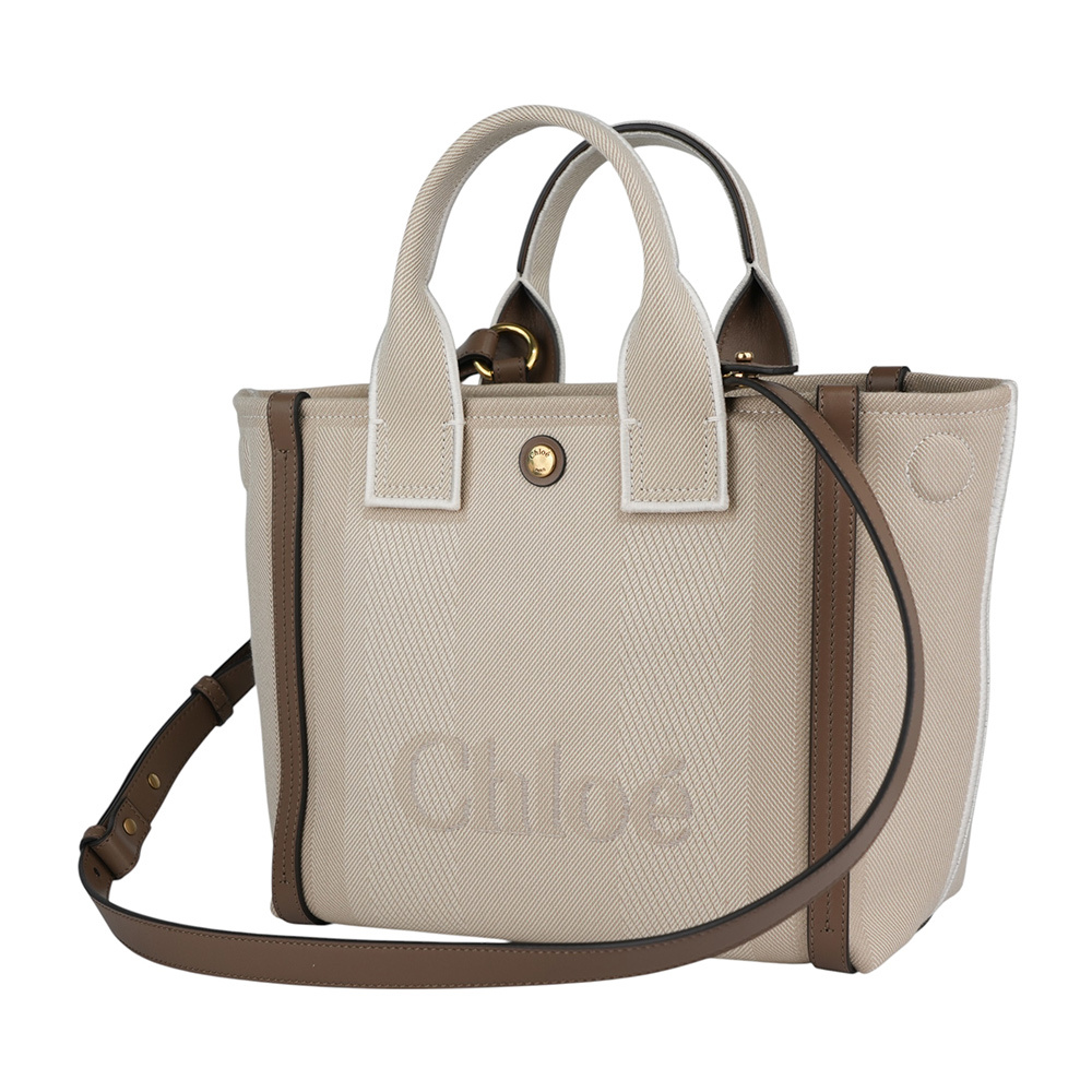 【Chloe】Carry 刺繡標誌帆布小款手提/斜背二用托特包(米色) CHC25SS911O6523N