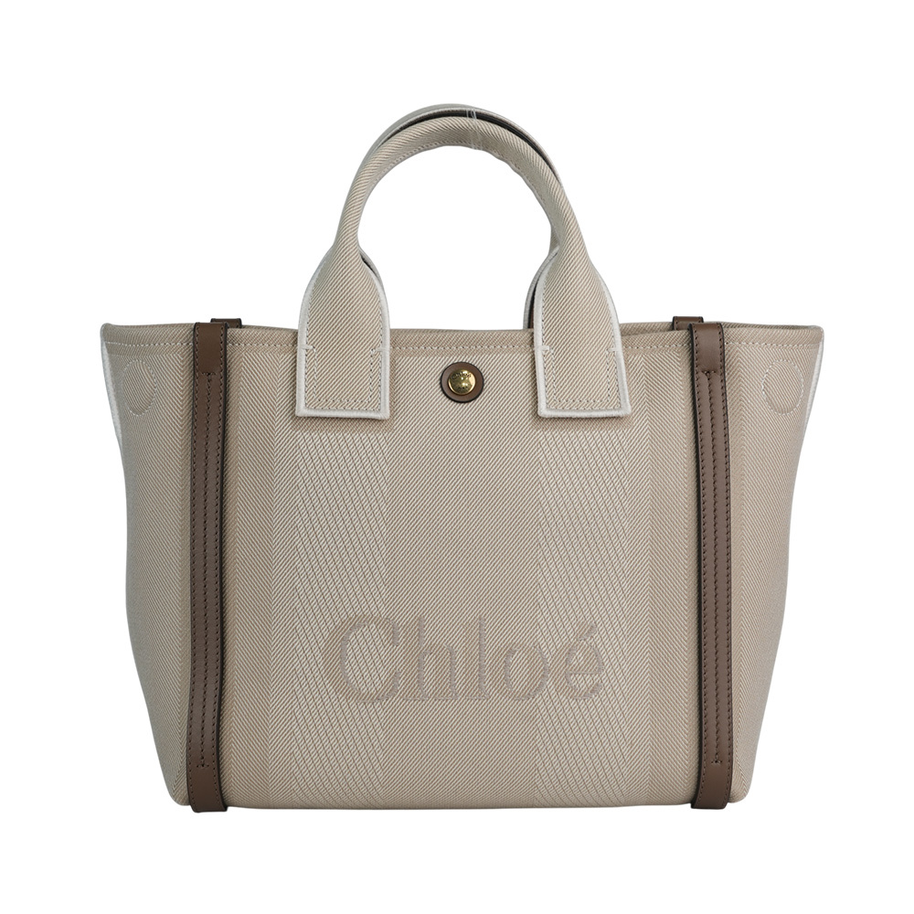 【Chloe】Carry 刺繡標誌帆布小款手提/斜背二用托特包(米色) CHC25SS911O6523N