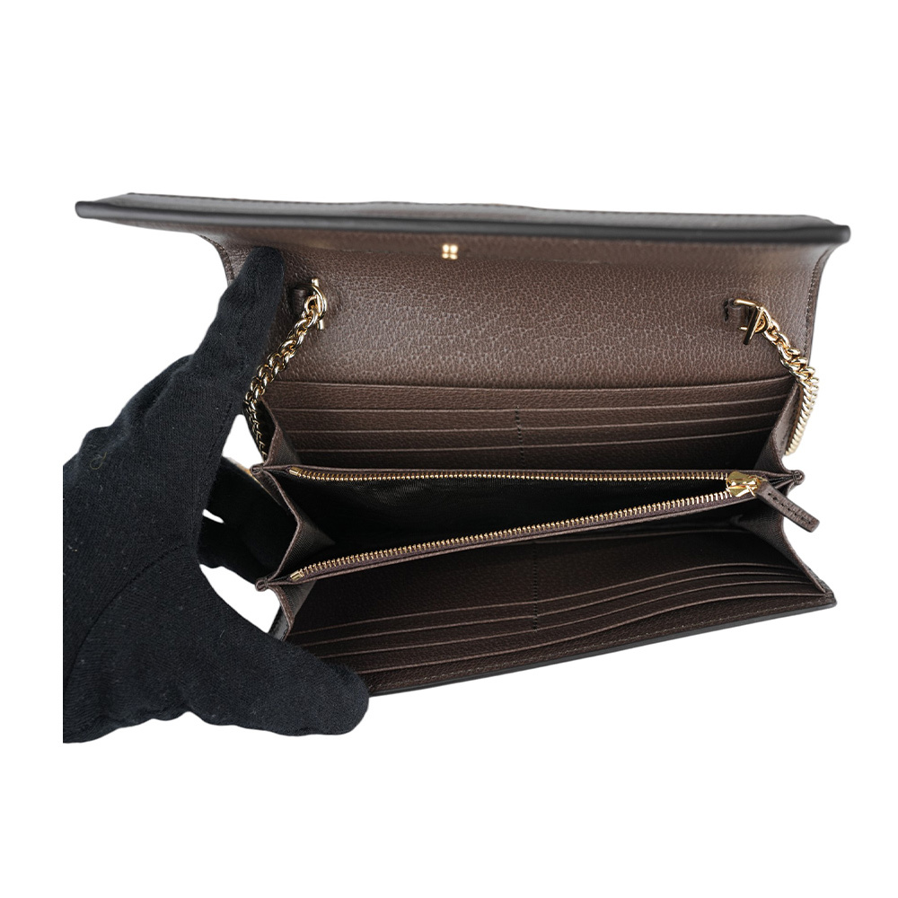 【GUCCI】Ophidia 塗層帆布及綠紅織帶皮夾式鍊包(米色/烏木色) 772309 96IWG 8745