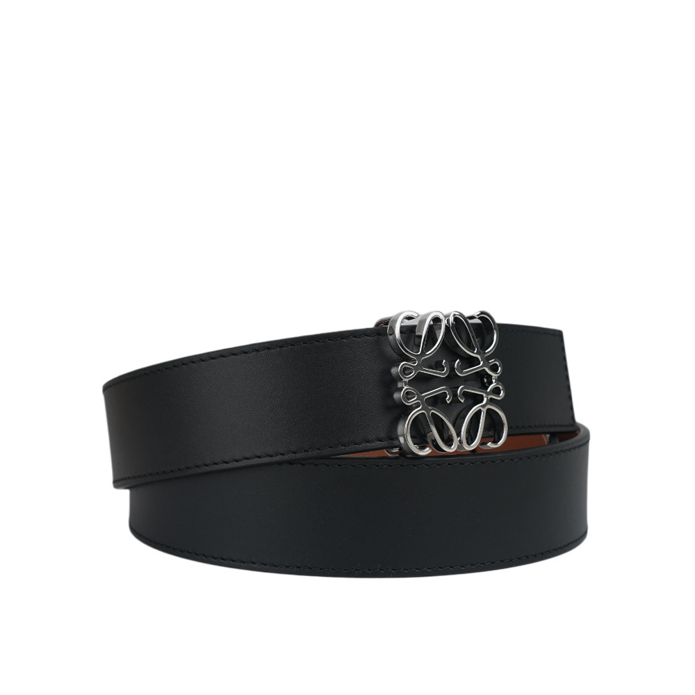 【LOEWE】Anagram 銀釦平滑牛皮雙面可用皮帶 85/90/95/100cm (黑色/焦糖色)