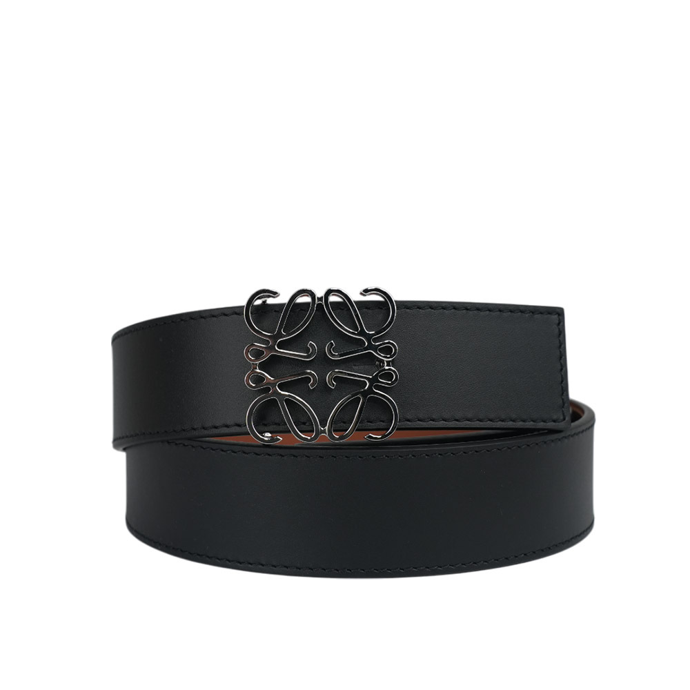 【LOEWE】Anagram 銀釦平滑牛皮雙面可用皮帶 85/90/95/100cm (黑色/焦糖色)