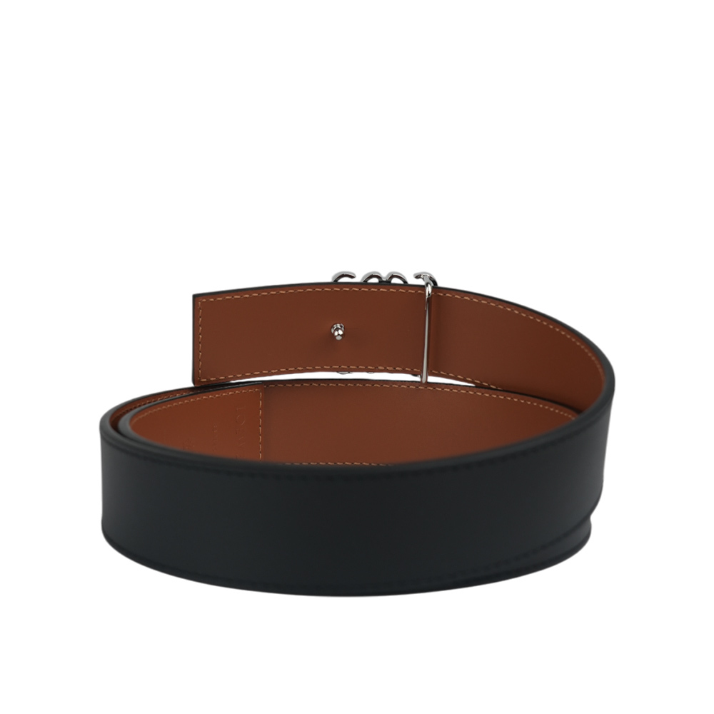 【LOEWE】Anagram 銀釦平滑牛皮雙面可用皮帶80cm(黑色/焦糖色)E821Z20X02 1555