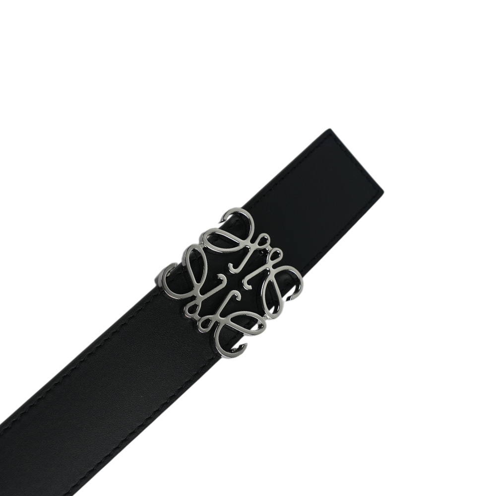 【LOEWE】Anagram 銀釦平滑牛皮雙面可用皮帶80cm(黑色/焦糖色)E821Z20X02 1555