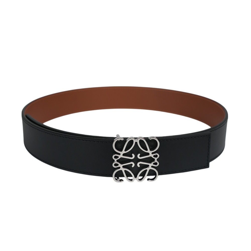 【LOEWE】Anagram 銀釦平滑牛皮雙面可用皮帶80cm(黑色/焦糖色)E821Z20X02 1555