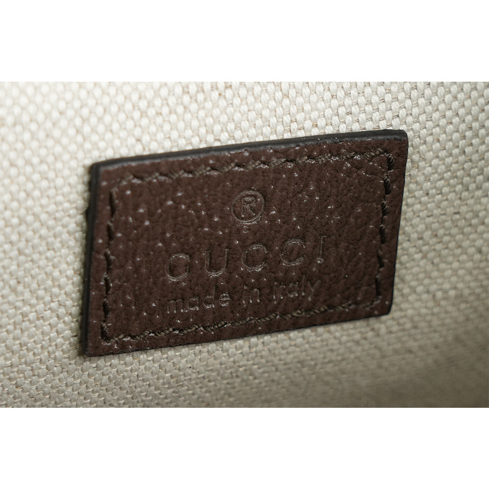 【GUCCI】Ophidia 塗層帆布及綠紅織帶束口迷你後背包(米色/烏木色) 795221 96IWG 8745