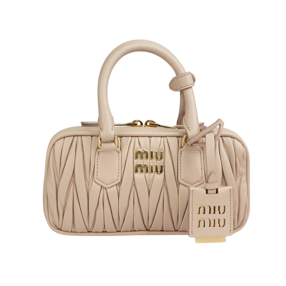 【MIU MIU】Arcadie 抓皺納帕皮革手提/斜背迷你二用包(粉色)5BP088_N88_F0236