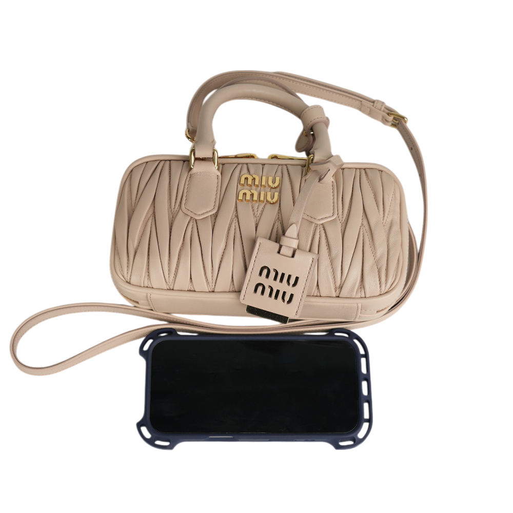 【MIU MIU】Arcadie 抓皺納帕皮革手提/斜背迷你二用包(粉色)5BP088_N88_F0236