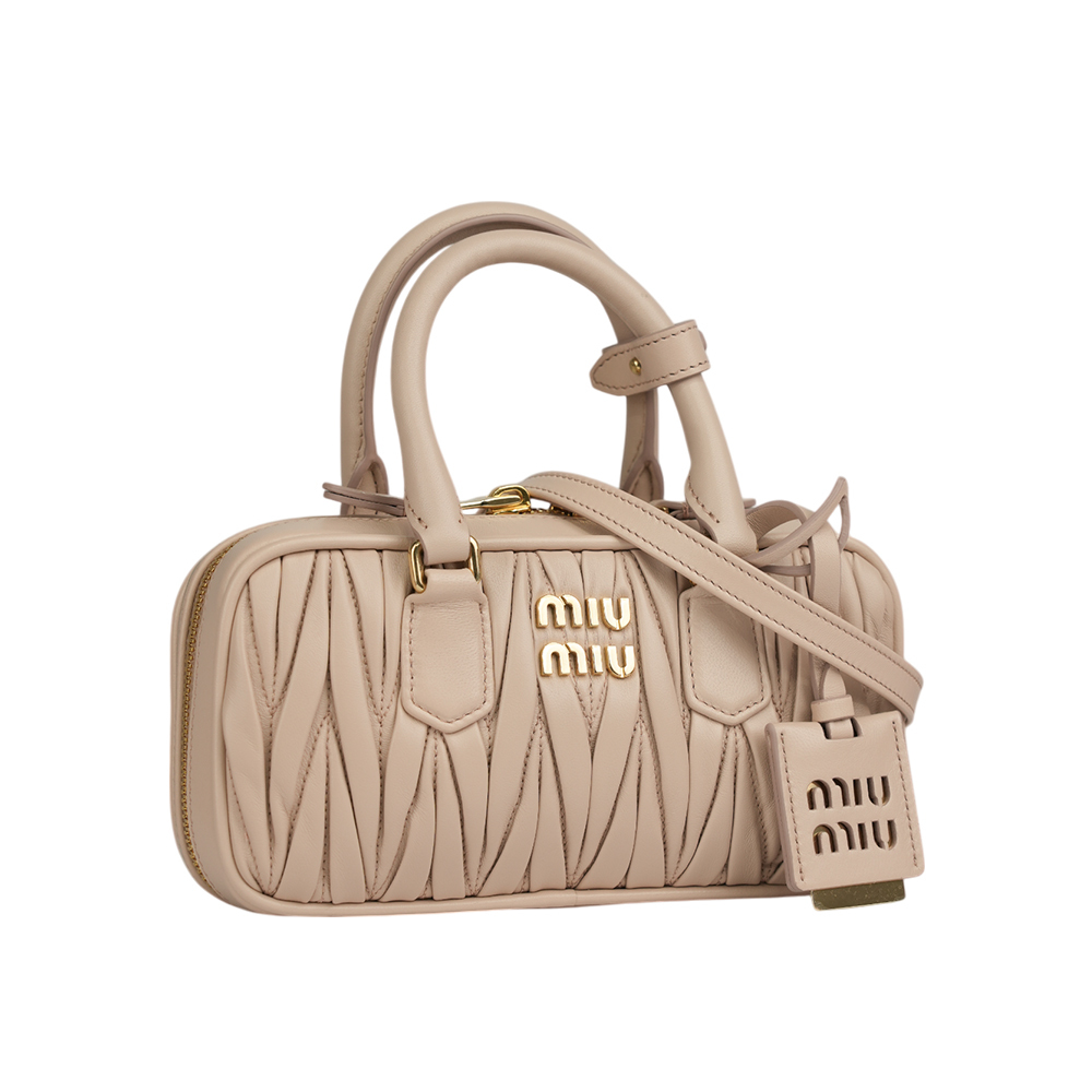 【MIU MIU】Arcadie 抓皺納帕皮革手提/斜背迷你二用包(粉色)5BP088_N88_F0236