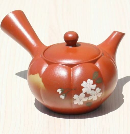 日本製茶壺常滑燒朱泥櫻菊型急須