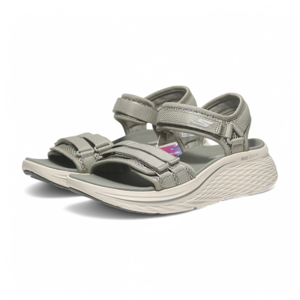 SKECHERS 涼鞋 MAX CUSHIONING 灰綠 厚底 涼拖鞋 女 141617OLV