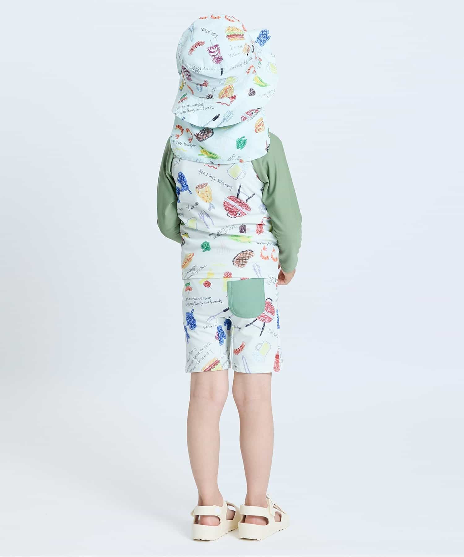 日本F.O.KIDS 可愛手繪 BBQ 抗UV長袖泳衣套裝/泳褲 (共2色，100-110跟130) B276015