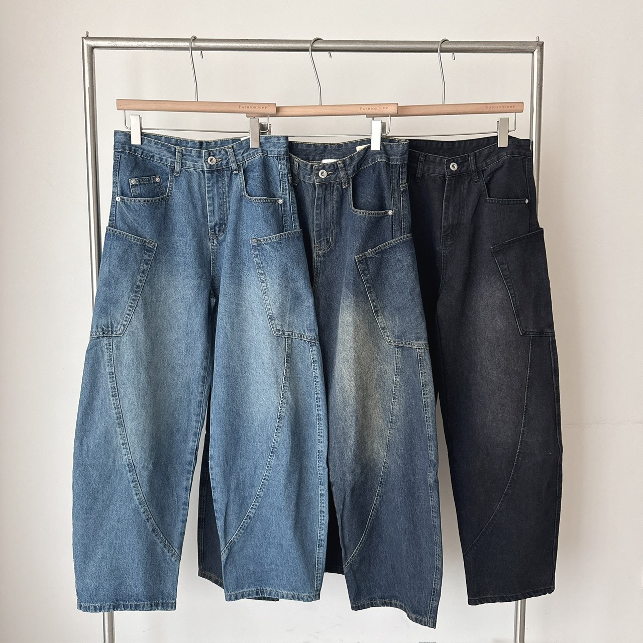 （現貨） NJ136 韓系工裝結構分割線彎刀褲