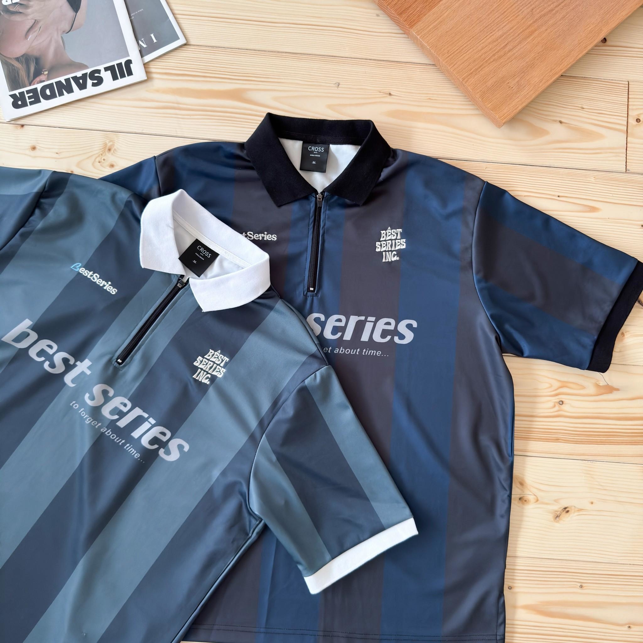 韓國短袖 best series 雙色直線半拉鍊球衣 18874