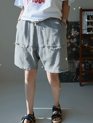 ᴴᴼᵀ ▸▸店長推薦◃◃ 春夏新款/不規則抽鬚棉短褲 MANIFEST正韓🇰🇷