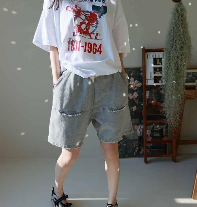 ᴴᴼᵀ ▸▸店長推薦◃◃ 春夏新款/不規則抽鬚棉短褲 MANIFEST正韓🇰🇷
