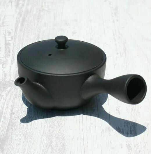 日本製 茶壺 常滑燒 黑窯變平型 急須