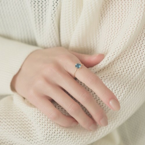 【me.luxe】K10圓形倫敦藍拓帕石戒