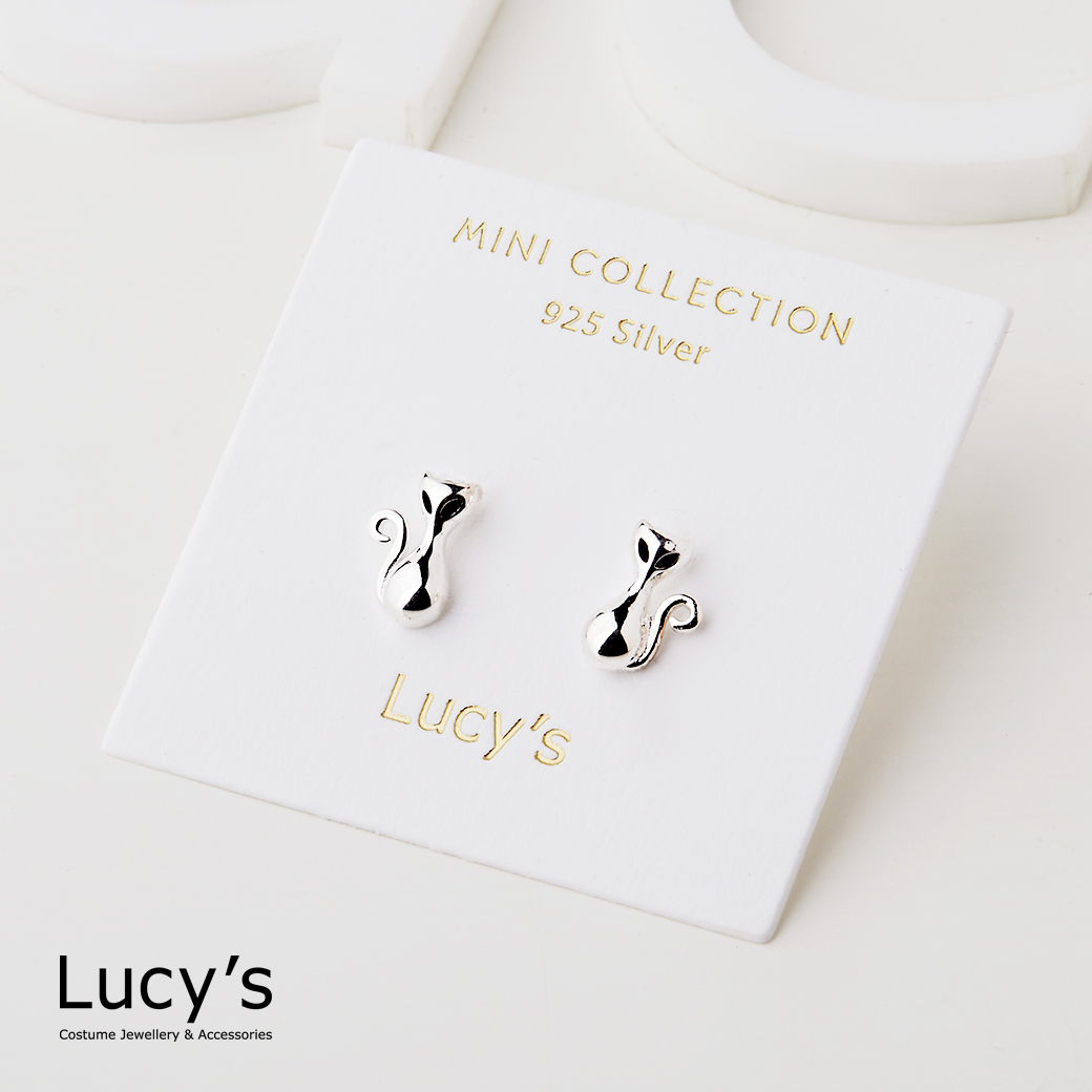 *925純銀〔輕銀系列〕捲尾貓 耳環 (114265)