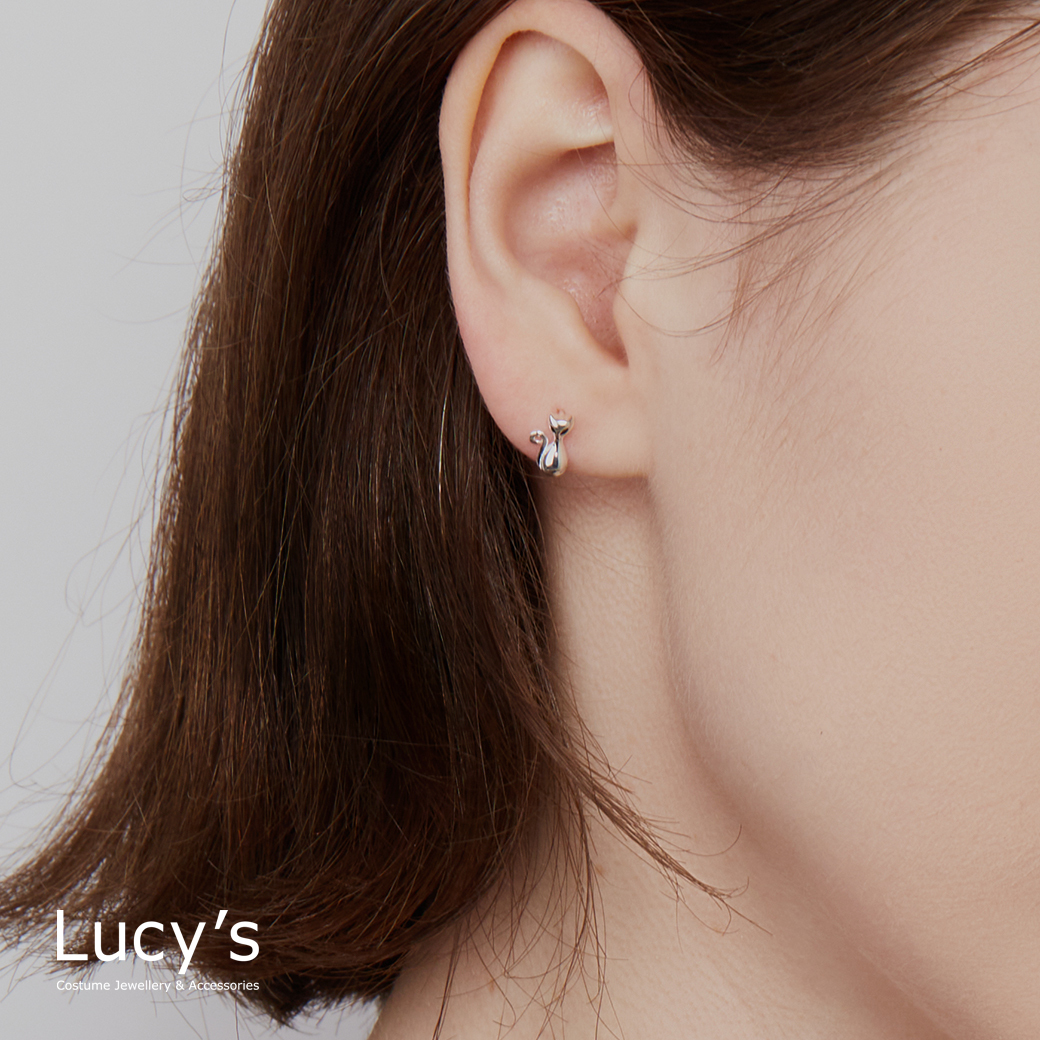 925純銀〔輕銀系列〕捲尾貓 耳環 (114265)