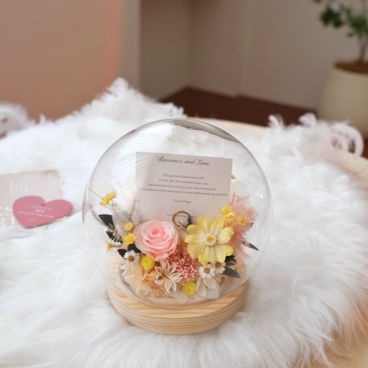 15公分圓球玻璃罩 / 黃粉色系（可放照片）