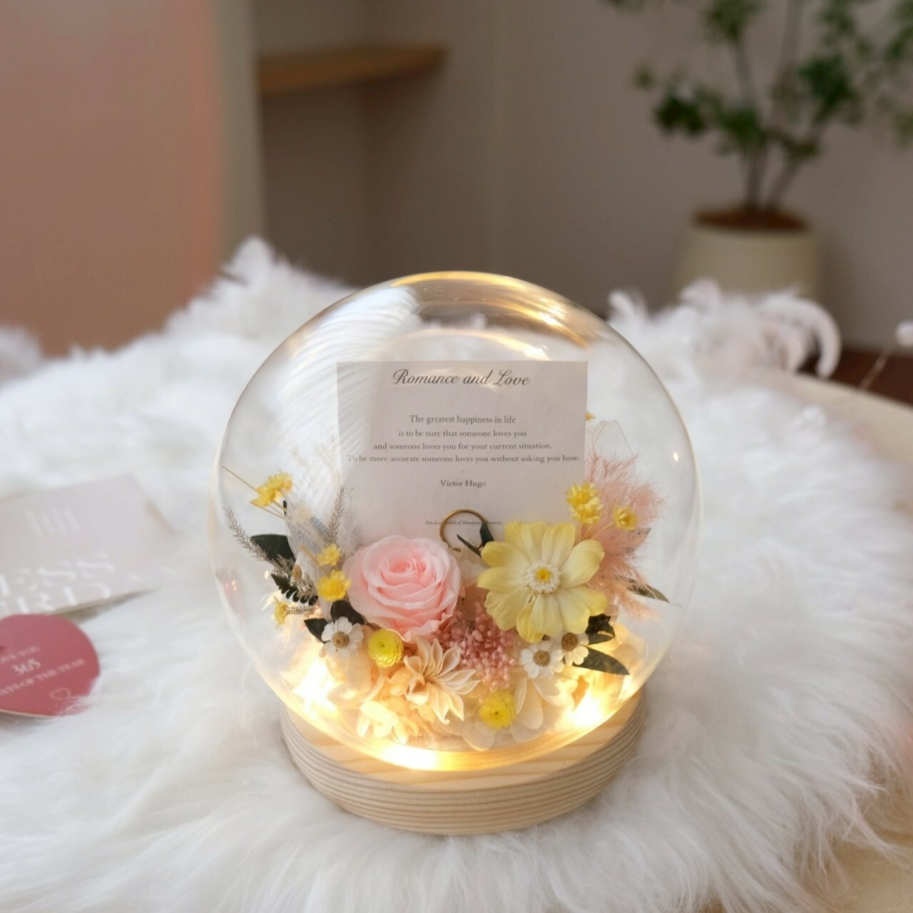 15公分圓球玻璃罩 / 黃粉色系（可放照片）