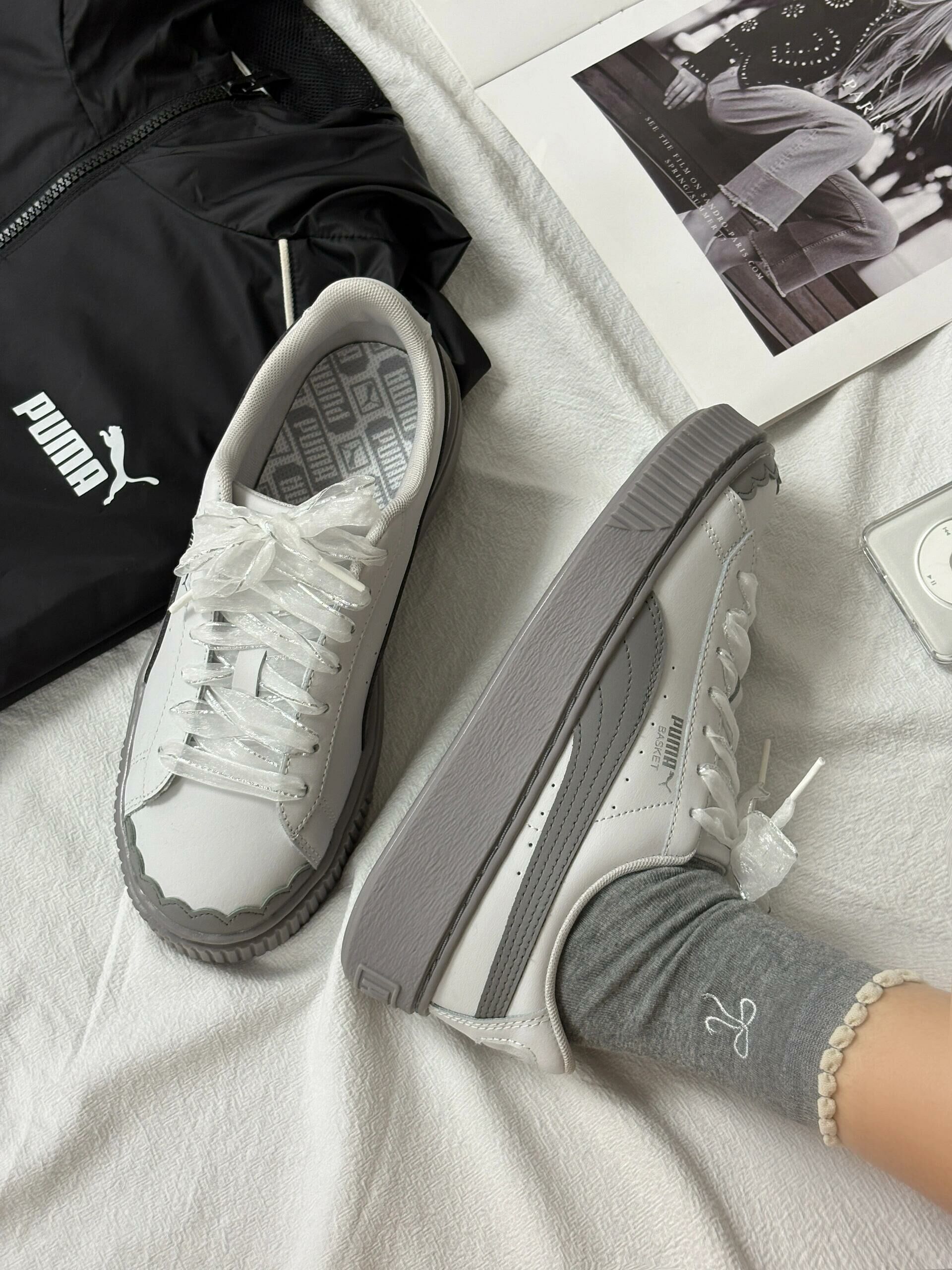 Puma Platform 灰白鬆糕鞋 花邊 蕾絲 皮革 厚底 增高 女款 404157-01/預購