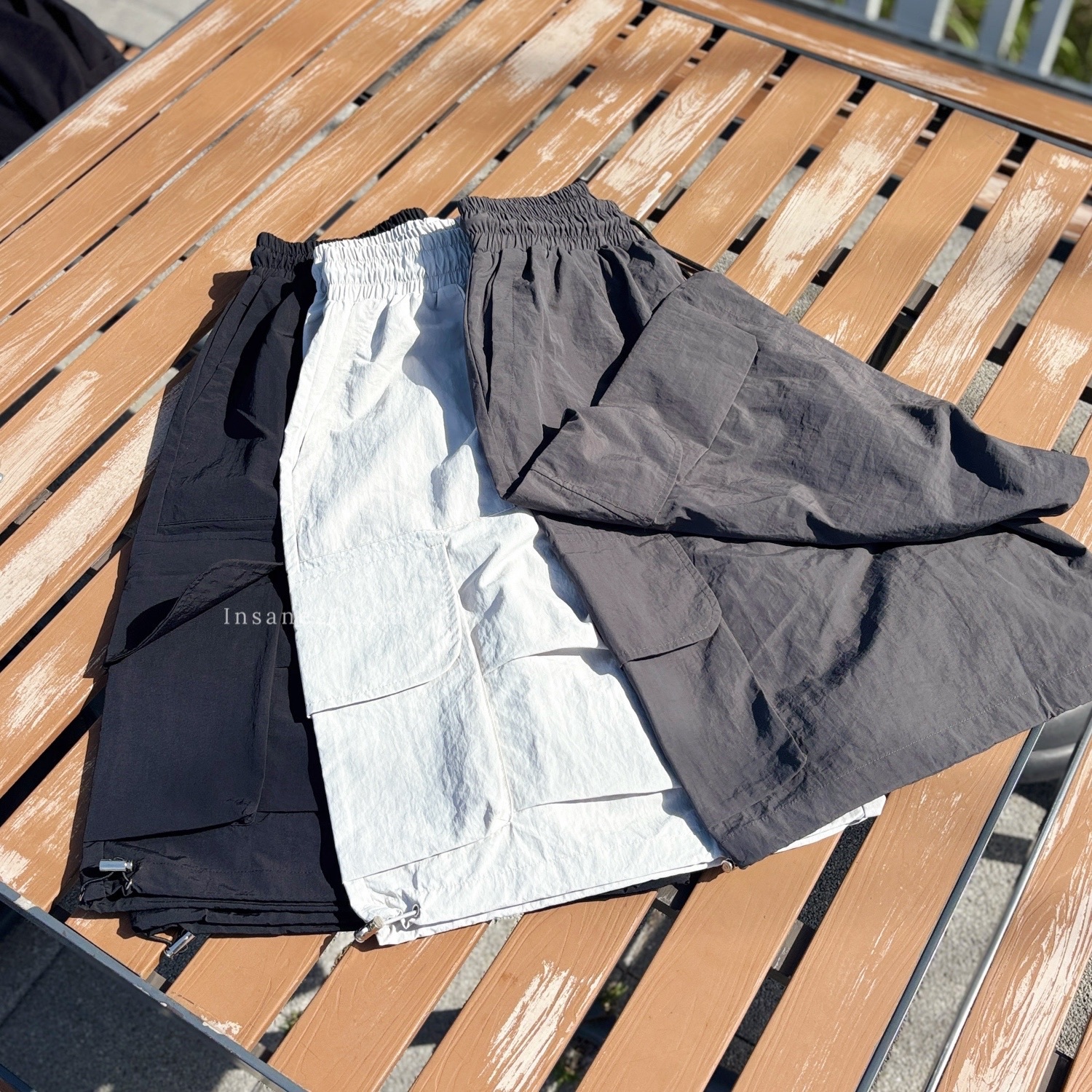 涼感 工裝風 短褲 抽繩 膝下褲 三色 淺灰//深灰//黑