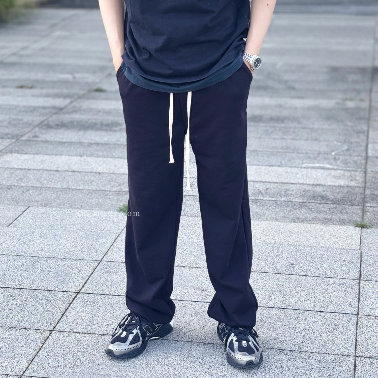 不收邊棉長褲 抽繩 鬆緊 休閒 黑//灰