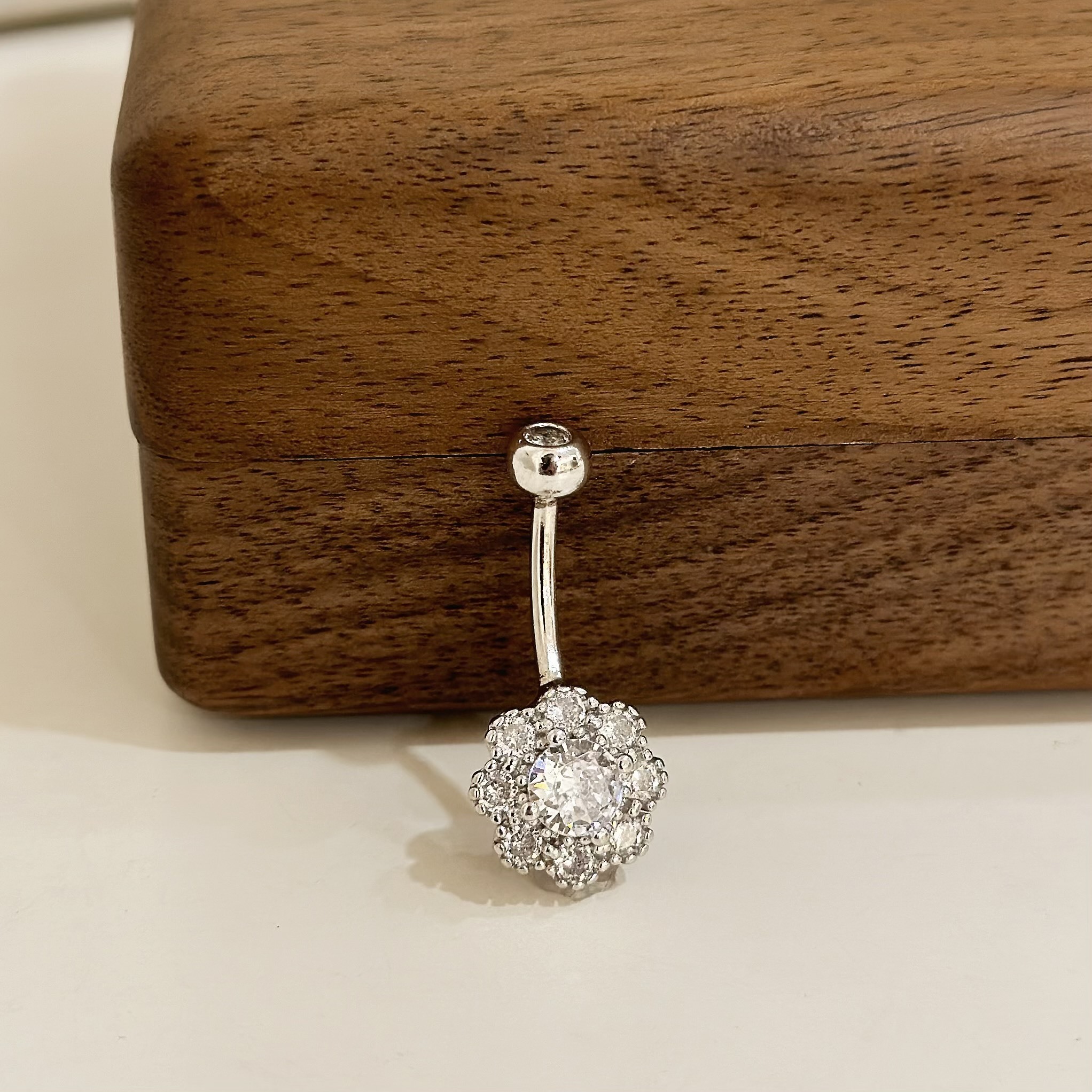 【純銀】滿鑽小花肚環