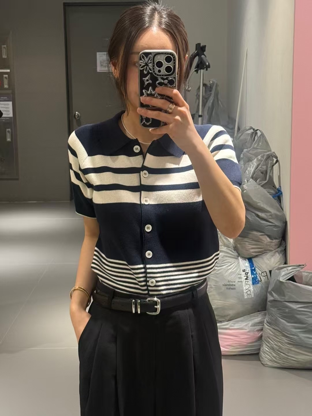 正韓𝜗𝜚薄針織線條POLO衣